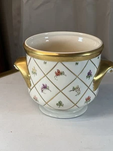 Ceramic Hand Painted Pot with Gold Color Trimmed Handles And Rim Floral Pattern - Picture 1 of 8