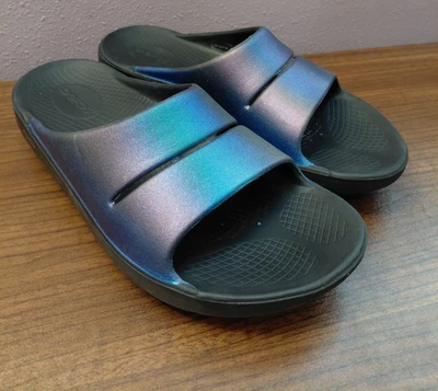 OOFOS OOAHH Luxe Slides Midnight Slip On Comfort Recovery Womens 8/ Mens 6 - Image 1 of 4
