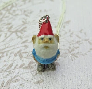 Lucky Gnome Porcelain Pendant Necklace Hand Painted Silver Jewellery - Picture 1 of 1