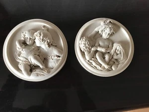 Pair Marble wall plaques cherubs £ children Enrico Braga. - Picture 1 of 7