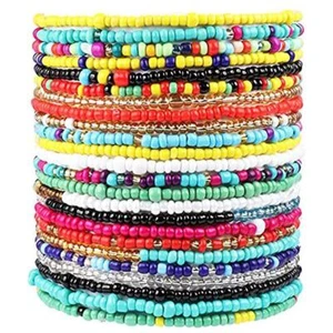 24 Boho Style Fußkettchen Set Bunt Reisperlen Fußkettchen Armband - Bild 1 von 4