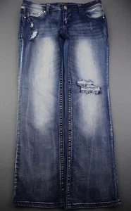 Womens Premiere Rue 21 Low Rise Slim Boot Cut Jeans Embellished Sz 11/12 (34x31) - Picture 1 of 10