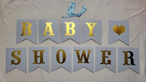 Baby Shower Banner BLUE Decoration Party Bunting Hanging Garland "Baby Shower" - Picture 1 of 4