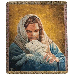 Lost But Found (Jesus with Lamb) Tapestry Throw Blanket 50" x 60" NWT - Picture 1 of 1