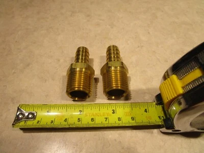LOT OF 2 BRASS HOSE FITTING ADAPTERS, 1/2" BARB TO 1/2" MNPT, T0430 - Image 1 of 3