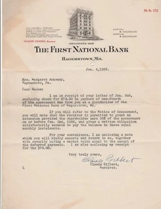 Jan 4 1932 First National Bank Hagerstown Maryland Letterhead 7L - Picture 1 of 2