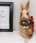 Vtg Fitz & Floyd Christmas Rabbit w/Apple Fruit Pine Cone Wreath & Red Bow