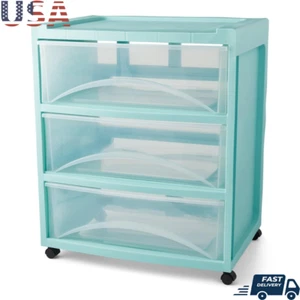 Mobile 3-Drawer Storage Organizer Rolling Cart Easy Slide Out Integrated Handles - Picture 1 of 7