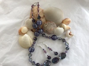 Unique set handmade jewelry one of a kind necklace and earrings lavender color - Picture 1 of 11