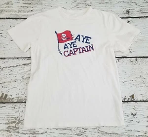 MINI BODEN 11 12 Boys White Aye Aye Captain Flag Skull Short Sleeve Tee 11-12  - Picture 1 of 3