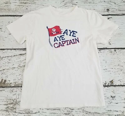 MINI BODEN 11 12 Boys White Aye Aye Captain Flag Skull Short Sleeve Tee DC-TT20 - Image 1 of 3