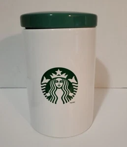 Starbucks Ceramic Canister Coffee Cookie Jar 9.5" x 6" 2012 Green & White VGUC - Picture 1 of 6