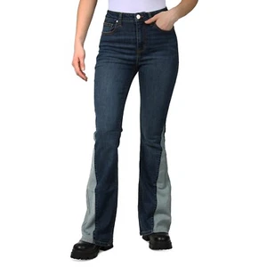 Indigo Rein Juniors' High-Rise Flare-Leg Two-Tone Denim Jeans Blue 9 B4HP 28x33 - Picture 1 of 3