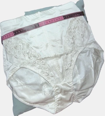 Vtg Satin Second Skins Ivory Sz XL Panties EMBROIDERY - Image 1 of 4