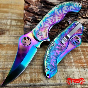 8" TACTICAL Spring Assisted Open Pocket Knife FOLDING Blade Leaf Steel Handle - Picture 1 of 3