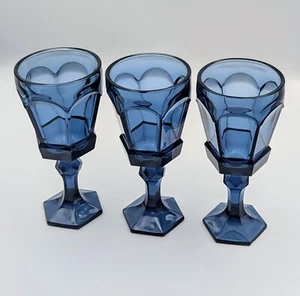 Fostoria Virginia Dark Blue Set of 3 Footed Claret Wine Glasses 6-5/8" - Picture 1 of 4