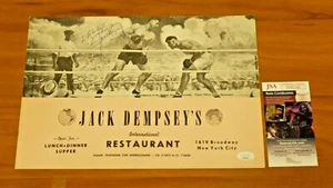 Menú de boxeo firmado campeón de boxeo peso pesado Jack Dempsey con certificado de autenticidad de la JSA - Imagen 1 de 2