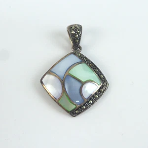 G Ltd Sterling Silber 925 Perlmutt Abalone Markasit Anhänger blau grün - Bild 1 von 6