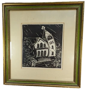 STORMY CHURCH Marta Steward Depressione epoca 8x7 con cornice 14,5x14 in xilografia - Foto 1 di 10