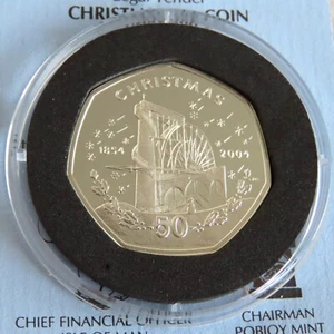 ISLE OF MAN 2004 CHRISTMAS LAXEY WHEEL SILVER PROOF 50 PENCE - coa - Picture 1 of 3