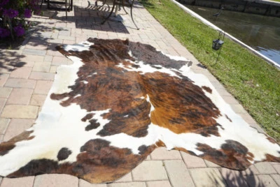 Tricolor Cowhide Rug Authentic Leather Rug with Hair on by Original Cowhide