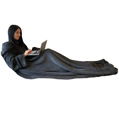 TV Decke Kuscheldecke mit Ärmeln Ärmeldecke 200cm x 150cm Dunkelgrau - Bild 1 von 4