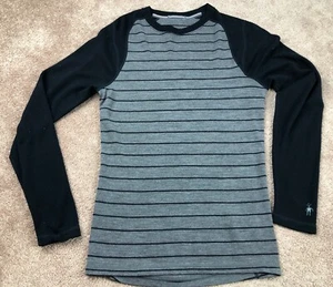 Smartwool Black & Gray Striped Base Layer Merino Wool Long Sleeve - Imagen 1 de 8