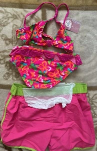 3pc Set Girl's Joe Boxer Butterfly Bikini Top, Bottoms & Shorts Pink size 14/16 - Picture 1 of 4