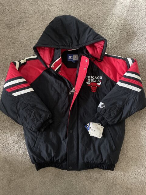 Vintage 90s Chicago Bulls Starter Jacket with Fur Lined Hood - ShopperBoard