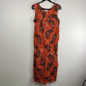 Anthony Richards Orange Tropical Hawaiian Crepe Sleeveless Maxi Dress Women's XL - Picture 1 of 6