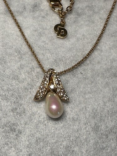 Collana Christian Dior perle e strass firmata tono oro 7 5 8 5”