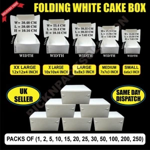 White Folding Cardboard Cake Box / Cupcake Boxes /Wedding / Birthday - ALL SIZES - Picture 1 of 17