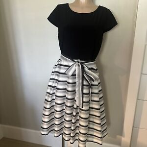 Tommy Hilfiger Women Size 12 Black And White Striped Party Dress