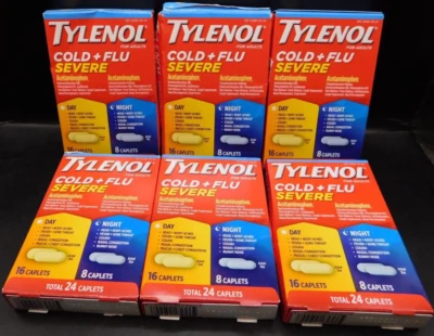 Lote de 6 Tylenol Resfriado + Gripe Severa Día y Noche 24 Cápsulas Total Exp: 12/25+ Nuevo Foto 1 de 4