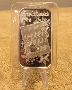 Campanas de jingle de Navidad 1996 1 oz troy Barra de plata .999 vintage - Imagen 1 de 2