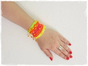 Neon Wrap Bracelet Bohemian Friendship Bracelet Crochet Beaded Bracelet Fluo - Picture 1 of 11