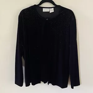 VIN Christie & Jill Size XL Extra Large Black Velour Velvet Blouse w/ Rhinestone - Picture 1 of 11