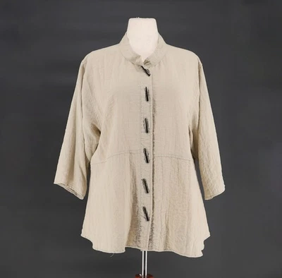 HABITAT Natural Crinkle Big Button Front Top Jacket Mandarin Collar Size XL - Image 1 of 4