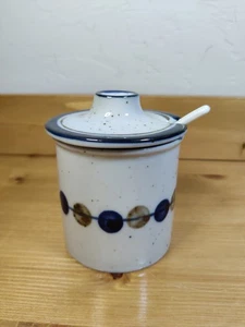 Vtg Knobler Studio Art Pottery ~4" Jam Condiment Honey Jar Dipper Made In Japan - Picture 1 of 9