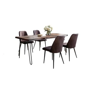 Five Piece Solid Acacia Dining Set with Upholstered Mid-Century Modern Chairs - Picture 1 of 10