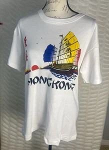 XL Vintage 90er Hong Kong Touristen T-Shirt Boot Ozean bunt - Bild 1 von 10