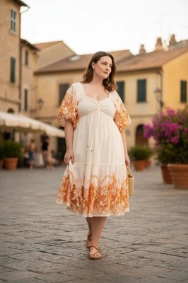 Anthropologie Tina Puff Sleeved Embroidered Maxi Dress Womens Large Romantic  - Image 1 of 4