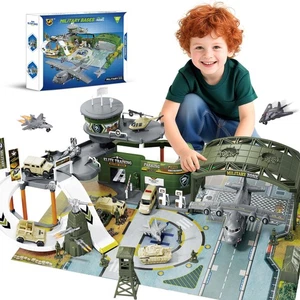 Militärbasis Spielzeug Rennbahn Set mit Flugzeug, Panzer, Autos, Hubschrauber, Fig... - Bild 1 von 7