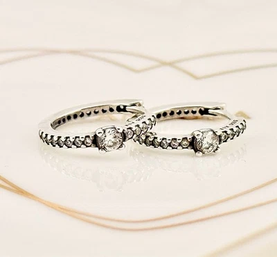 New Genuine Authentic Pandora Sterling Silver Sparkling Hoop Earrings 299406C01 - Image 1 of 4