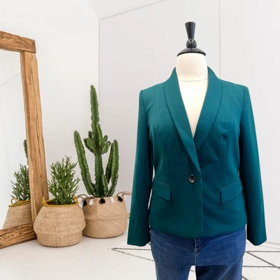 Chaqueta Blazer Kasper Para Mujer 14 Clásica Cierre de Un Botón Elastizada Verde Foto 1 de 4