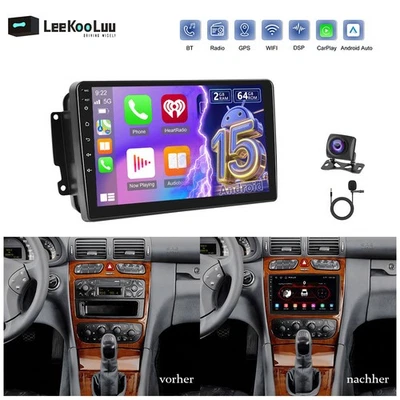 LEEKOOLUU 2+64G Autoradio Carplay Android15 GPS Für Mercedes CLK-klasse W209 2002-2006 Kam