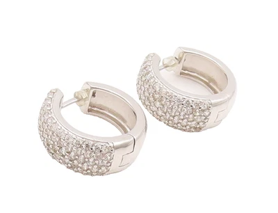 925 Sterling Silver Vintage Earrings Solid Topaz Inlay Broad Hoops  EG12886 - Image 1 of 4