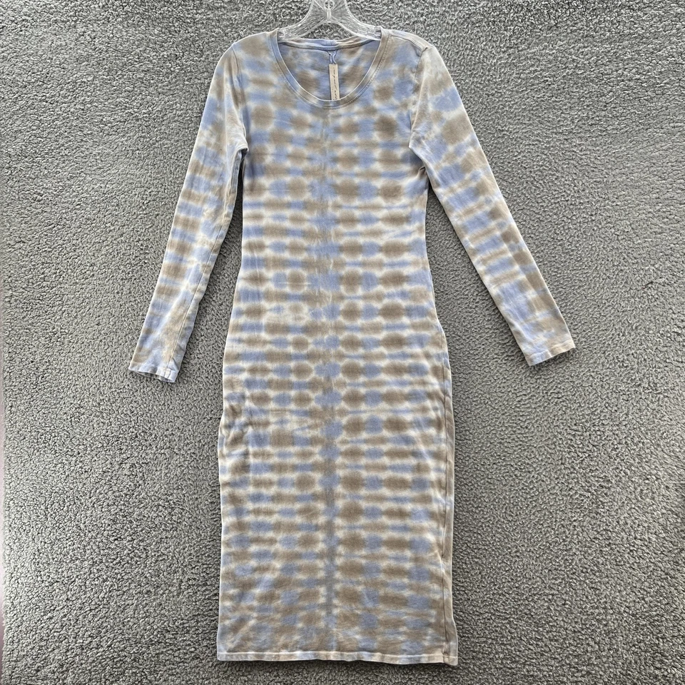 Vestido Raquel Allegra Mediano Azul Tostado Tie Dye Manga Larga Midi Camiseta Funda Foto 1 de 4