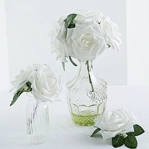 24 White 5" FOAM ROSE Flowers Stems Party Wedding Events Decorations Supplies - Picture 1 of 7