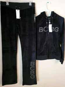 BCBG MAX AZRIA Black Velour Studded Sweatsuit Size Large VERY RARE & HTF $320🔥 - Picture 1 of 23